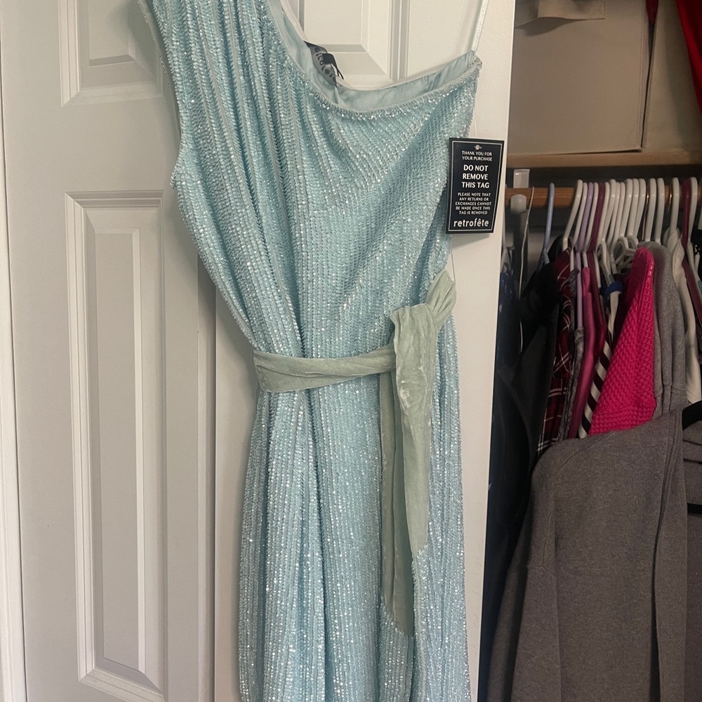 Retrofete Blue One-Shoulder Asymmetrical Dress